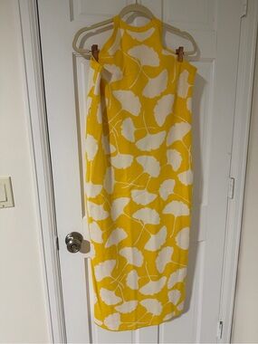 Diane Von Furstenberg Yellow and White Sleeveless Tie-Front Dress